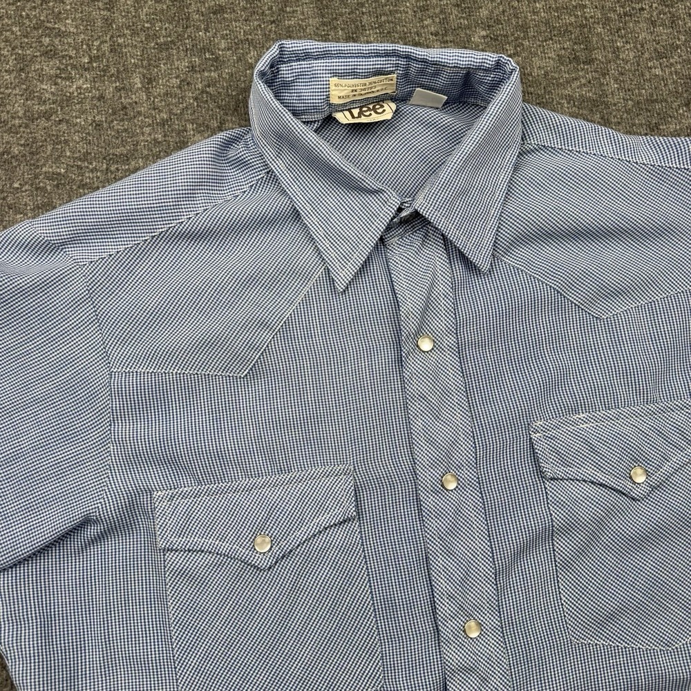 Lee MR Shirt Pearl Snap Short Sleeve Vintage Short‎ Sleeve Blue Thin Light Check